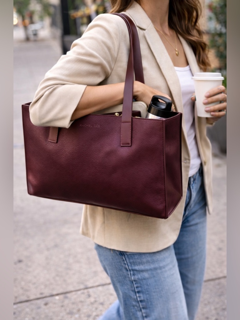 Rachel Zoe Burgundy Leather Tote NWT Large Work Bag Minimal Everyday Carryall